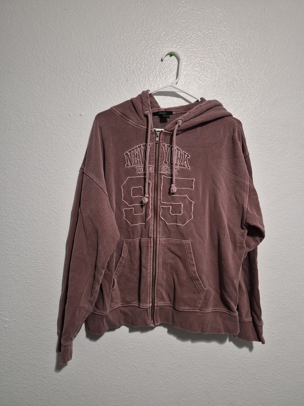 Forever 21 Full-Zip Hoodie Sweatshirt - Dusty Mauve